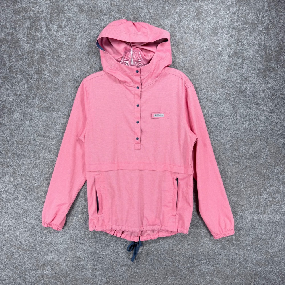 Columbia Women's XS Pink Hooded Pullover Anorak Jacket Snap Front Drawcord Hem